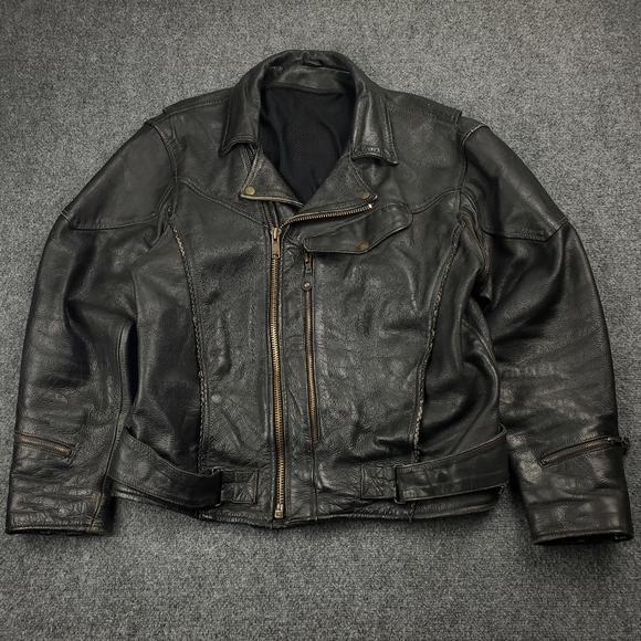 Vintage Distressed Leather Jacket Mens 46 Double Rider Motorcycle Biker Moto